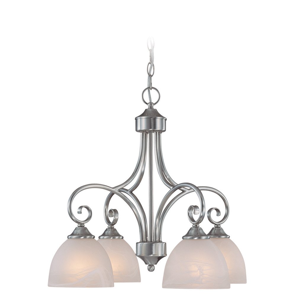 4 Light Chandelier in Satin Nickel with White Frosted Glass