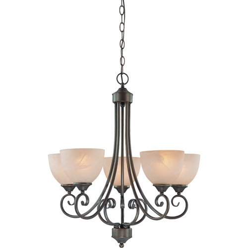 31" Chandelier in Old Bronze with Faux Alabaster Glass