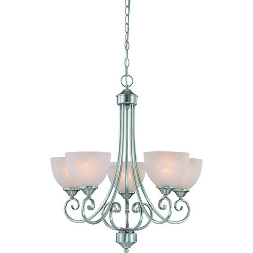 31" Chandelier in Satin Nickel with Faux Alabaster Glass