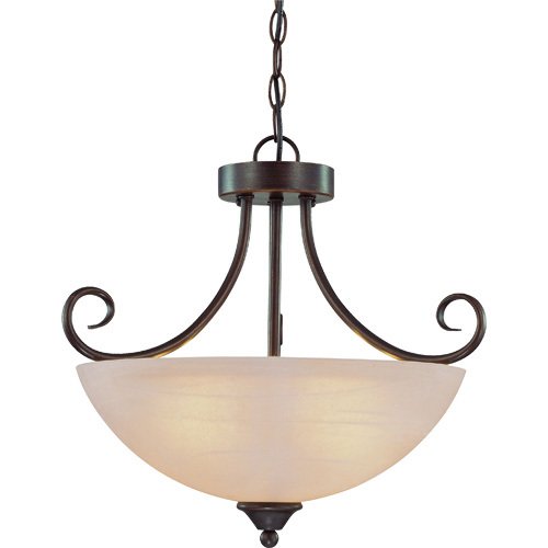 18" Convertible Pendant / Semi Flush Light in Old Bronze with Faux Alabaster Glass