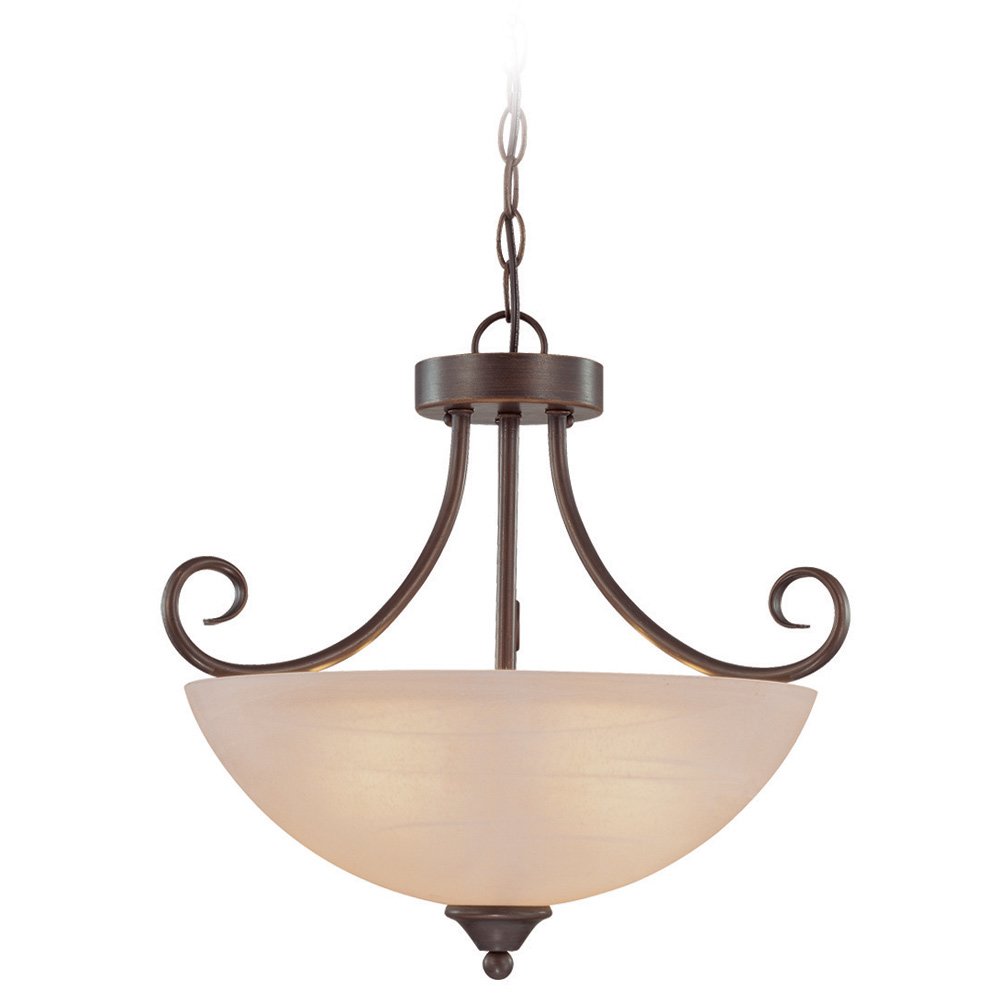 3 Light Semi Flush in Oiled Bronze with White Frosted Glass