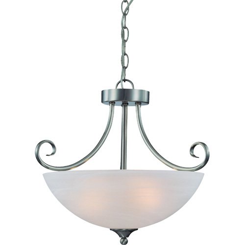 18" Convertible Pendant / Semi Flush Light in Satin Nickel with Faux Alabaster Glass