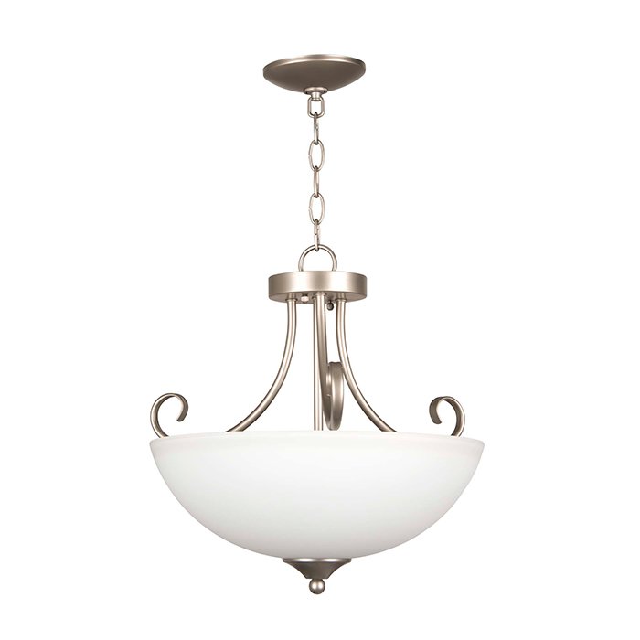 3 Light Semi Flush in Satin Nickel with White Frosted Glass