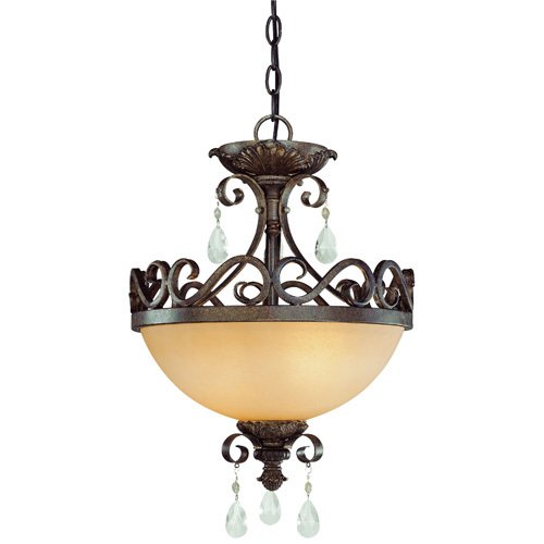 14 1/4" Convertible Pendant / Semi Flush Light in French Roast with Etched Glass