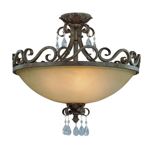 24" Convertible Flush / Semi Flush Light in French Roast with Painted Etched Glass