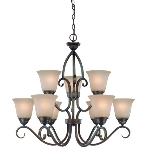30" Chandelier in Century Bronze with Painted Glass