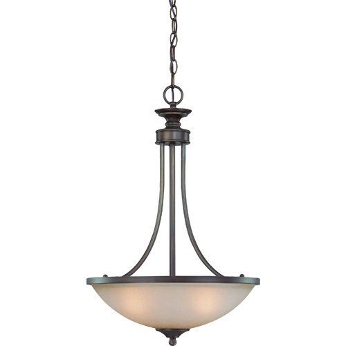 16 1/2" Pendant Light in Bronze with Painted Etched Glass