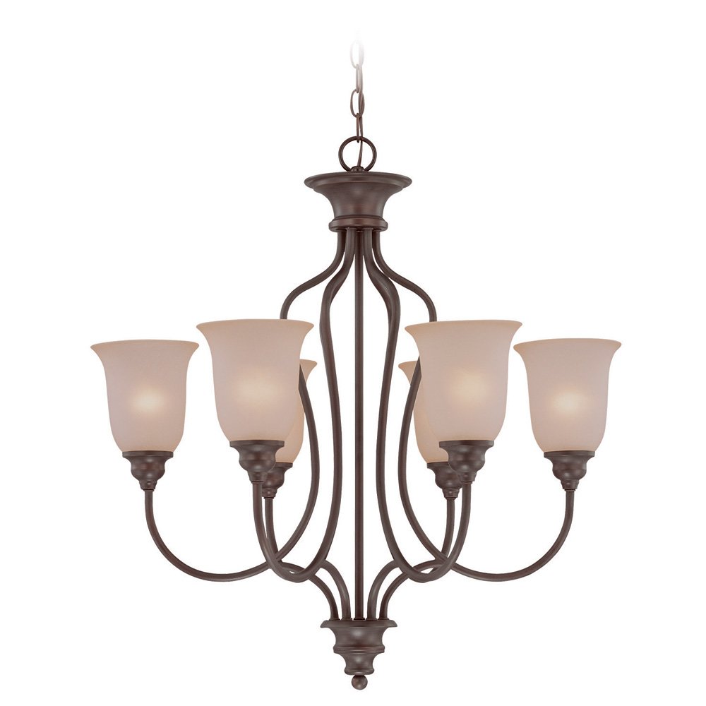 6 Light Chandelier in Oiled Bronze with Frosted Glass