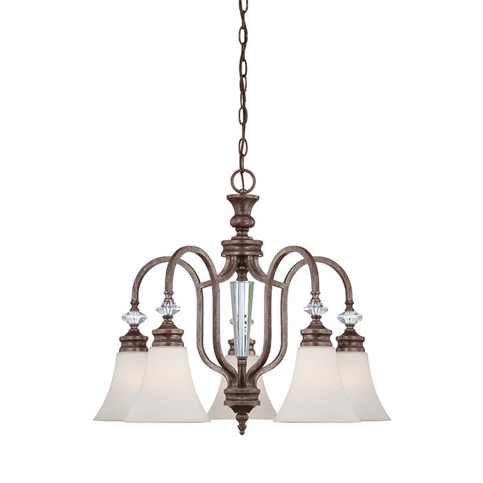 5 Light Down Chandelier in Mocha Bronze with White Frosted Glass