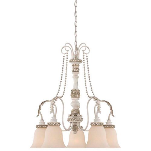 24 1/2" Chandelier in Antique Linen with Painted Glass