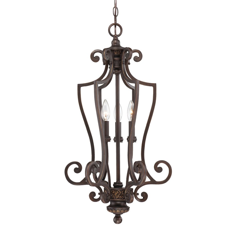 3 Light Cage Foyer in Antique Bronze/Gold Accents