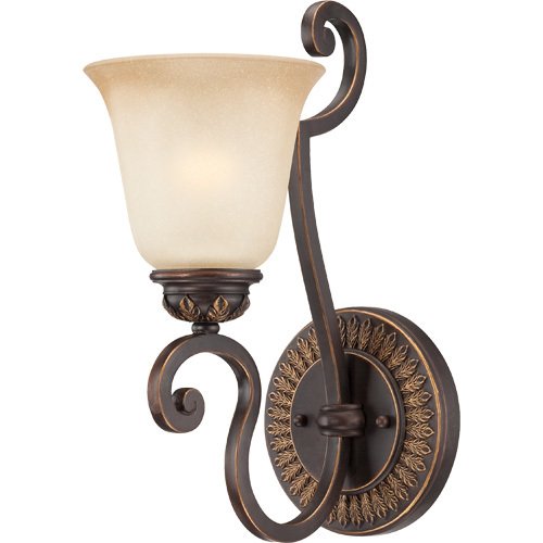 Single Wall Sconce in Aged Bronze with Gold with Light Teastain Glass