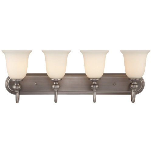 Quadruple Bath Light in Antique Nickel with Creamy Frost Glass