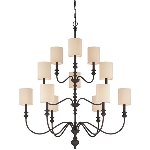 42 3/8" Chandelier in Gothic Bronze with Natural Linen Shade