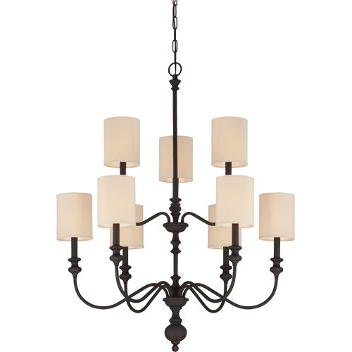 32" Chandelier in Gothic Bronze with Natural Linen Shade