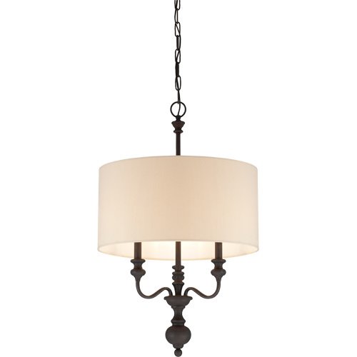 19 3/8" Foyer Pendant Light in Gothic Bronze with Natural Linen Shade