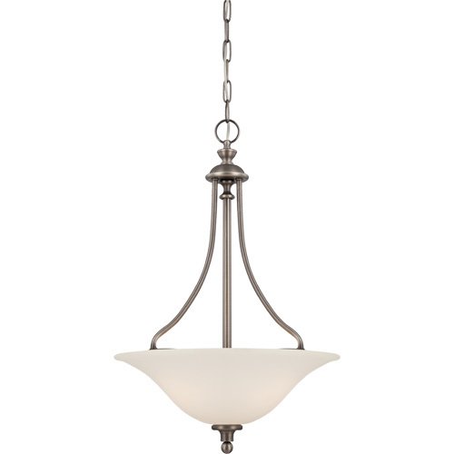 18" Pendant Light in Antique Nickel with Creamy Frost Glass