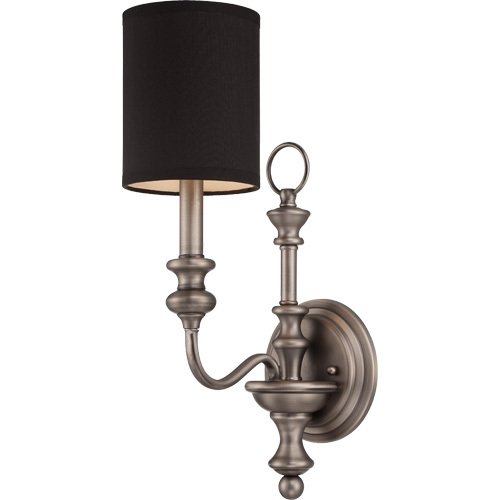 Single Wall Sconce in Antique Nickel with Black Shade