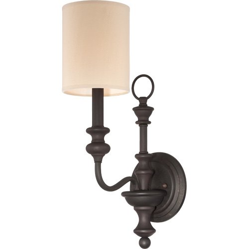 Single Wall Sconce in Gothic Bronze with Natural Linen Shade