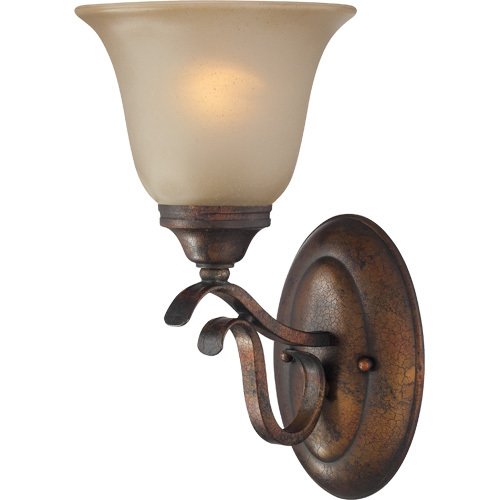 Single Wall Sconce in Burleson Bronze with Light Teastain Glass