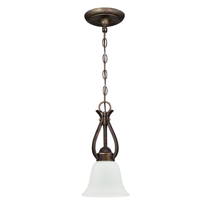 1 Light Mini Pendant in Burleson Bronze with White Frosted Glass