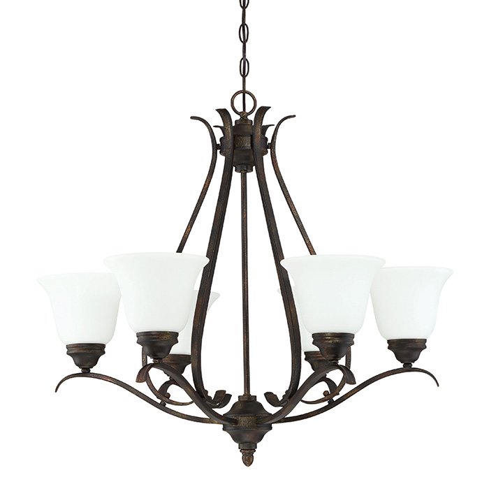 6 Light Chandelier in Burleson Bronze with White Frosted Glass