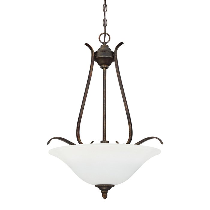 3 Light Inverted Pendant in Burleson Bronze with White Frosted Glass
