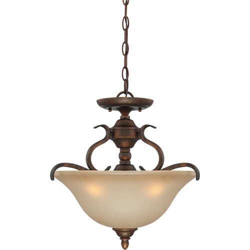 21 1/2" Convertible Pendant / Semi Flush Light in Burleson Bronze with Light Teastain Glass