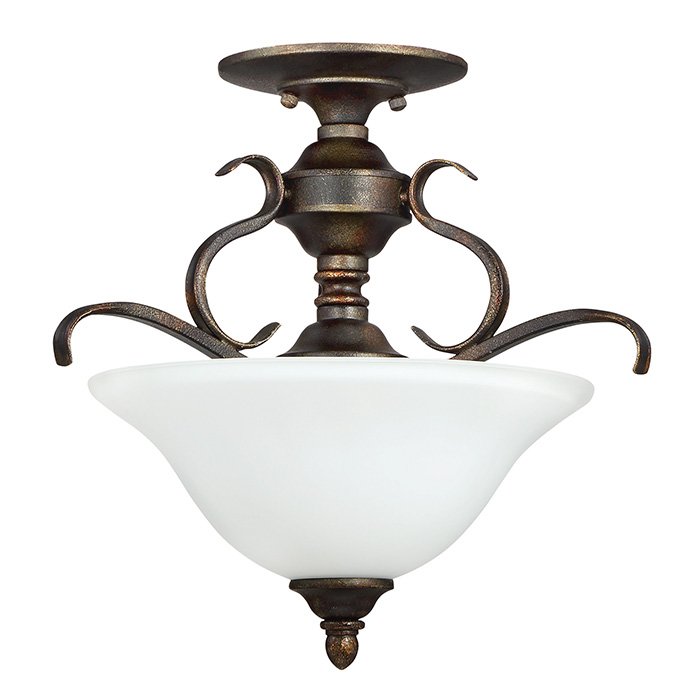 3 Light Convertible Semi Flush in Burleson Bronze with White Frosted Glass
