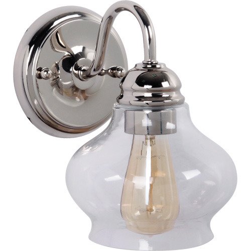 Single Light Wall Sconce in Polished Nickel and Antique Clear Glass
