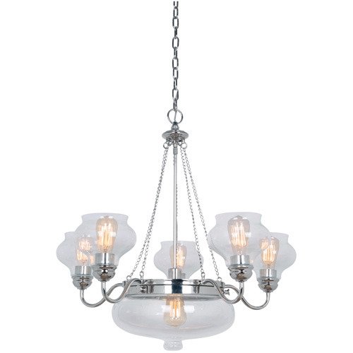 5 Light Chandelier in Polished Nickel and Antique Clear Glass
