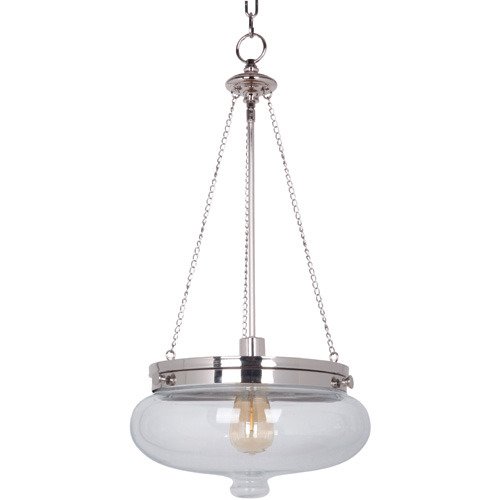 Pendant in Polished Nickel and Antique Clear Glass