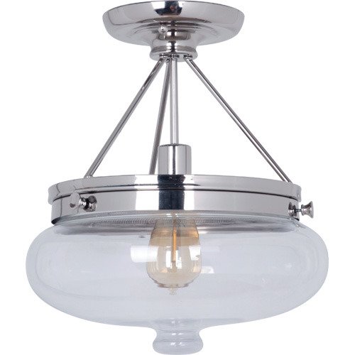 Semi Flush Light in Polished Nickel and Antique Clear Glass
