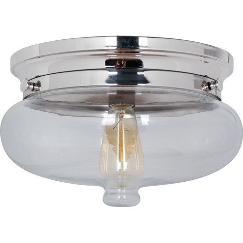 Flushmount Light in Polished Nickel and Antique Clear Glass
