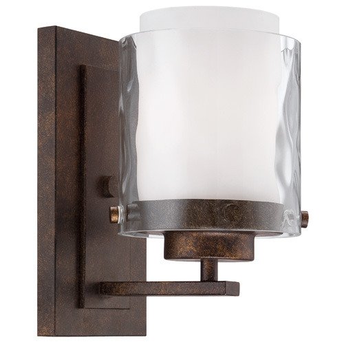 Single Light Wall Sconce in Peruvian Bronze and Clear Hammer and Alabaster Glass