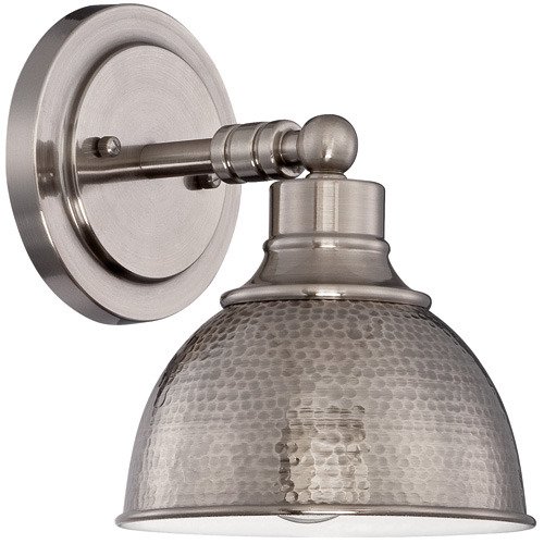 Single Light Wall Sconce in Antique Nickel and Hammered Metal Shade