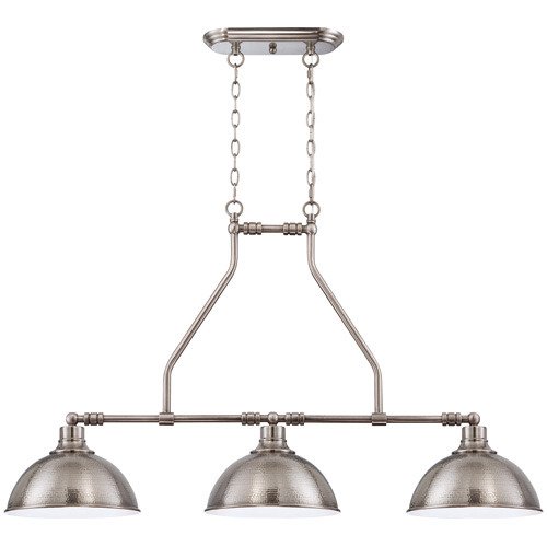 3 Light Island Pendant in Antique Nickel and Hammered Metal Shade