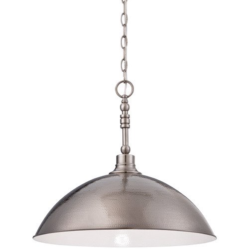Large Pendant in Antique Nickel and Hammered Metal Shade