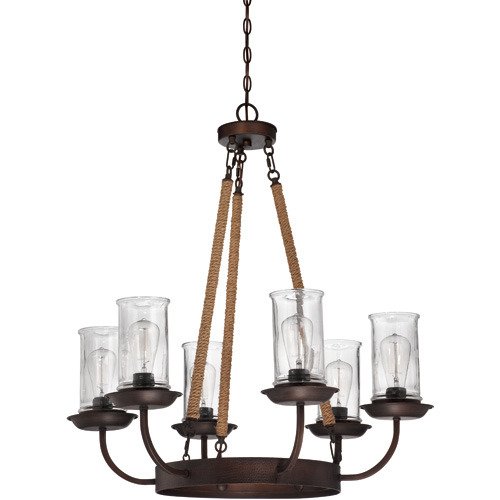 6 Light Chandelier in Aged Bronze and Clear Glass