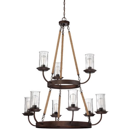 9 Light Chandelier in Aged Bronze and Clear Glass