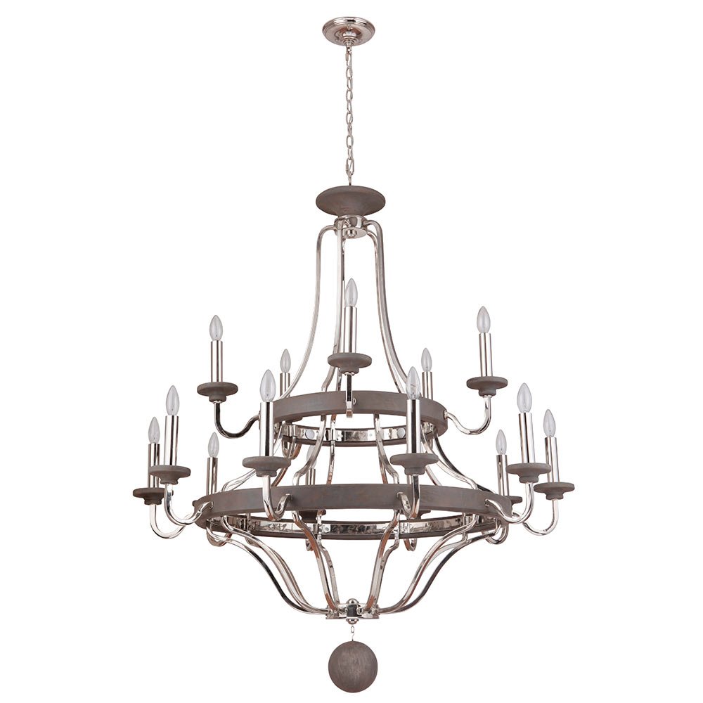 15 Light Two Tier Chandelier in Polished Nickel/Greywood