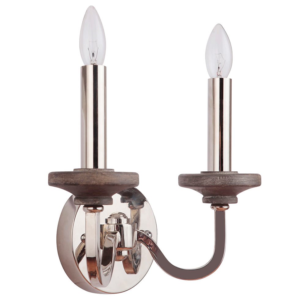 2 Light Wall Sconce in Polished Nickel/Greywood