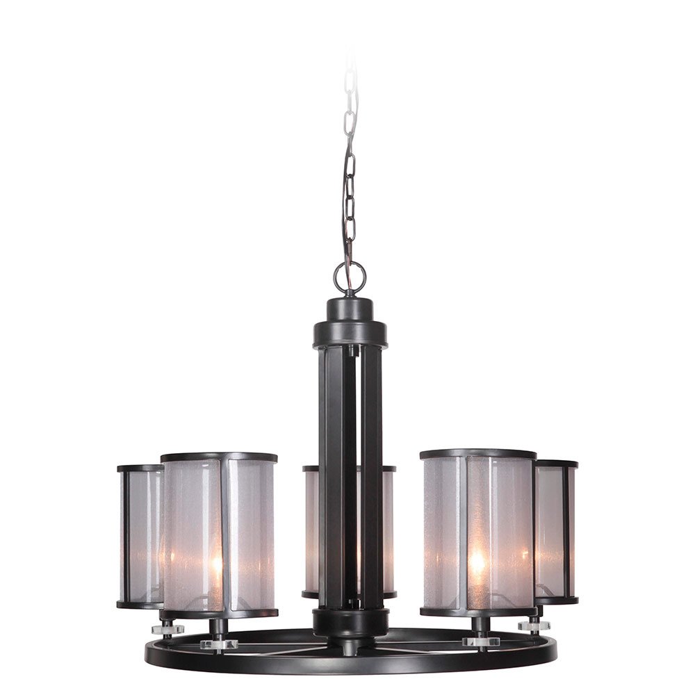 5 Light Chandelier in Matte Black with Organza-wrapped acrylic shade