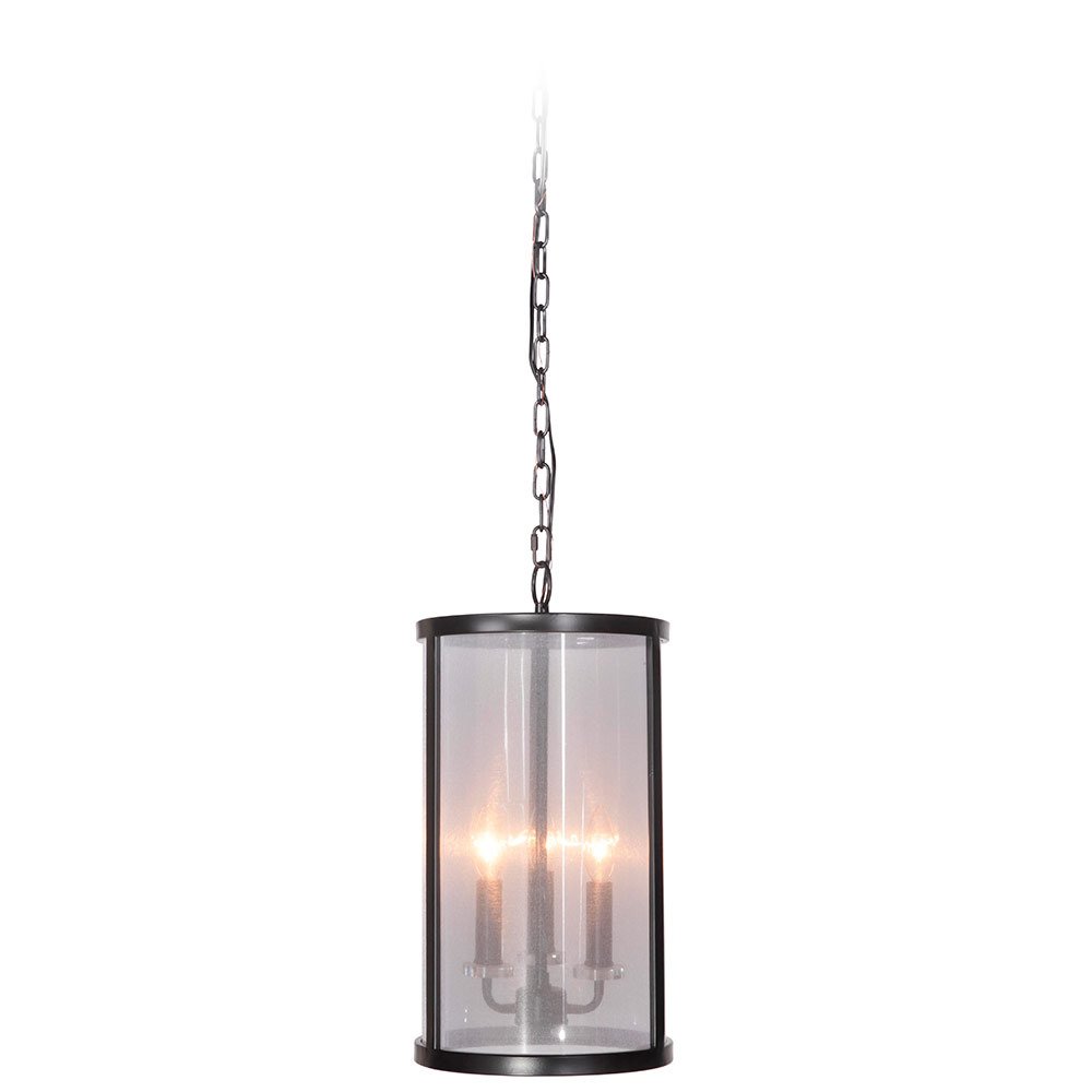 3 Light Foyer Light in Matte Black with Organza-wrapped acrylic shade