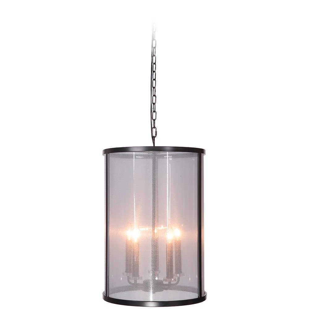 5 Light Foyer Light in Matte Black with Organza-wrapped acrylic shade