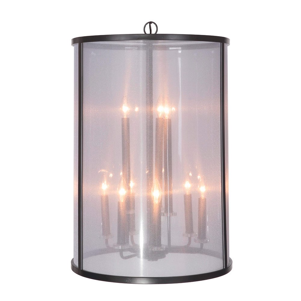 9 Light Foyer Light in Matte Black with Organza-wrapped acrylic shade