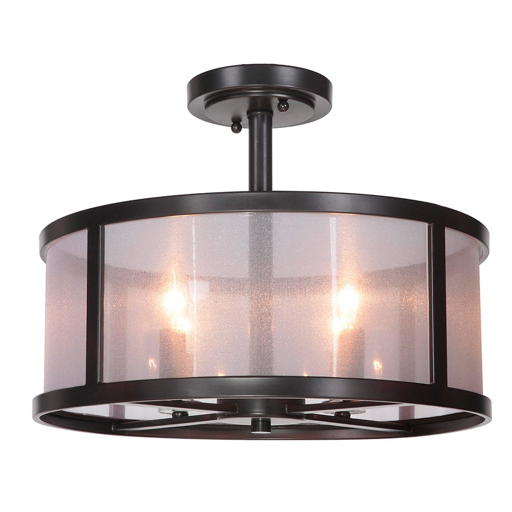4 Light Semi Flush in Matte Black with Organza-wrapped acrylic shade