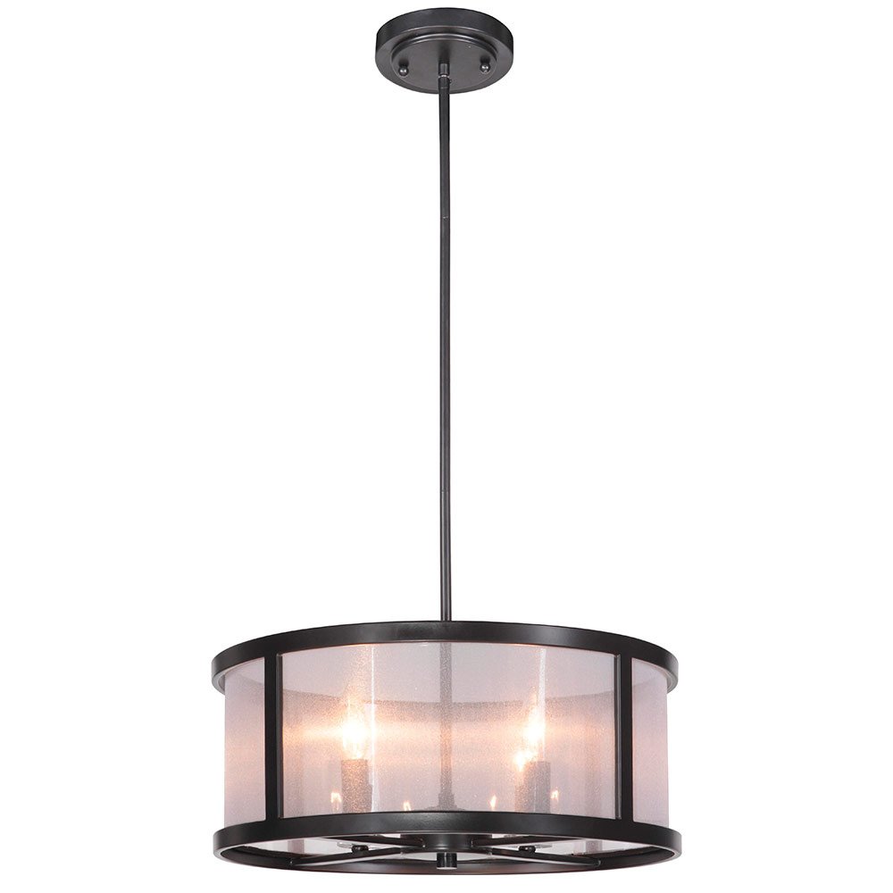 4 Light Pendant in Matte Black with Organza-wrapped acrylic shade