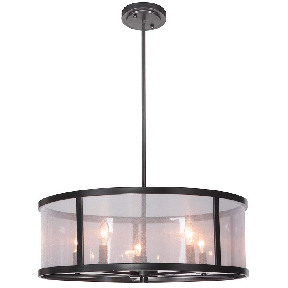 5 Light Pendant in Matte Black with Organza-wrapped acrylic shade