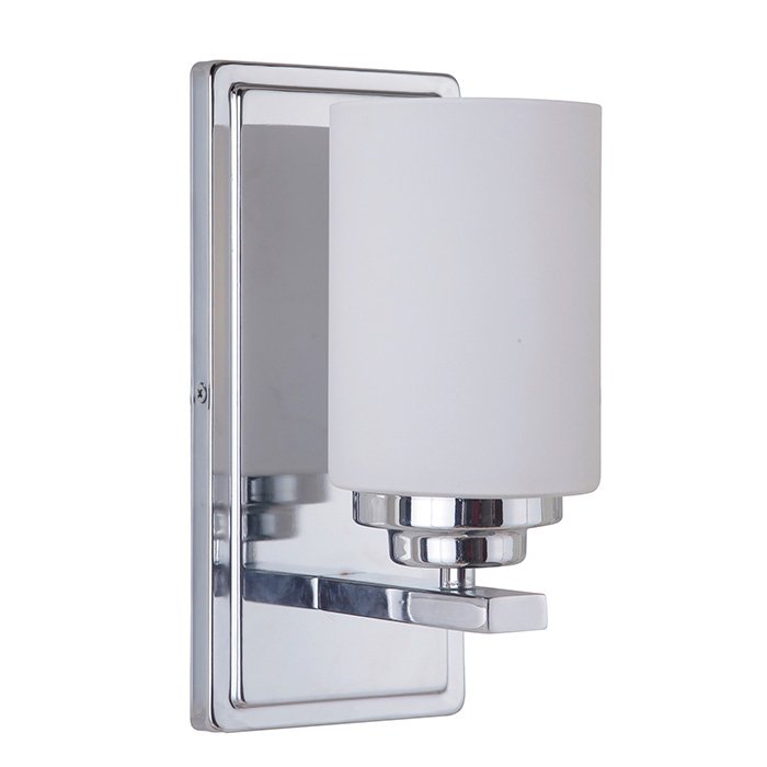 1 Light Wall Sconce in Chrome with White Frosted Glass